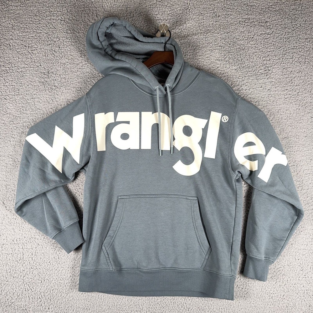 Wrangler Retro Big Logo Spell Out Hoodie Womens S Slate Blue Cowgirl Western